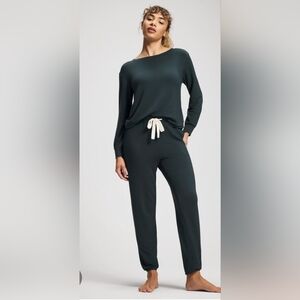 Soma Sunday Deep Teal  Banded Pant and LS Top XL 2pc Set Nwt